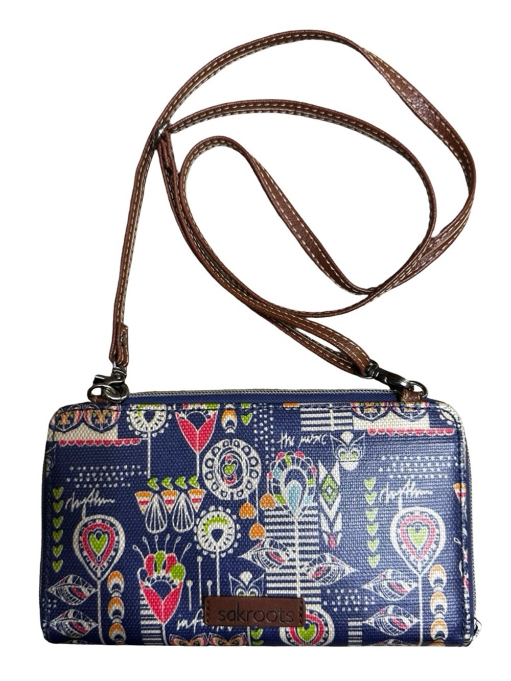 Sakroots Blue Boho Print Wristlet Crossbody Wallet Clutch Festival Travel Bag
